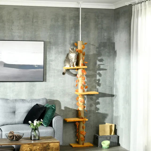 Floor to Ceiling Cat Tree Cat Climbing Tower with Sisal Covered Scratching Posts Natural Cat Tree Activity Center for kittens Cat tower furniture ... Orange - Shop at LoveMi