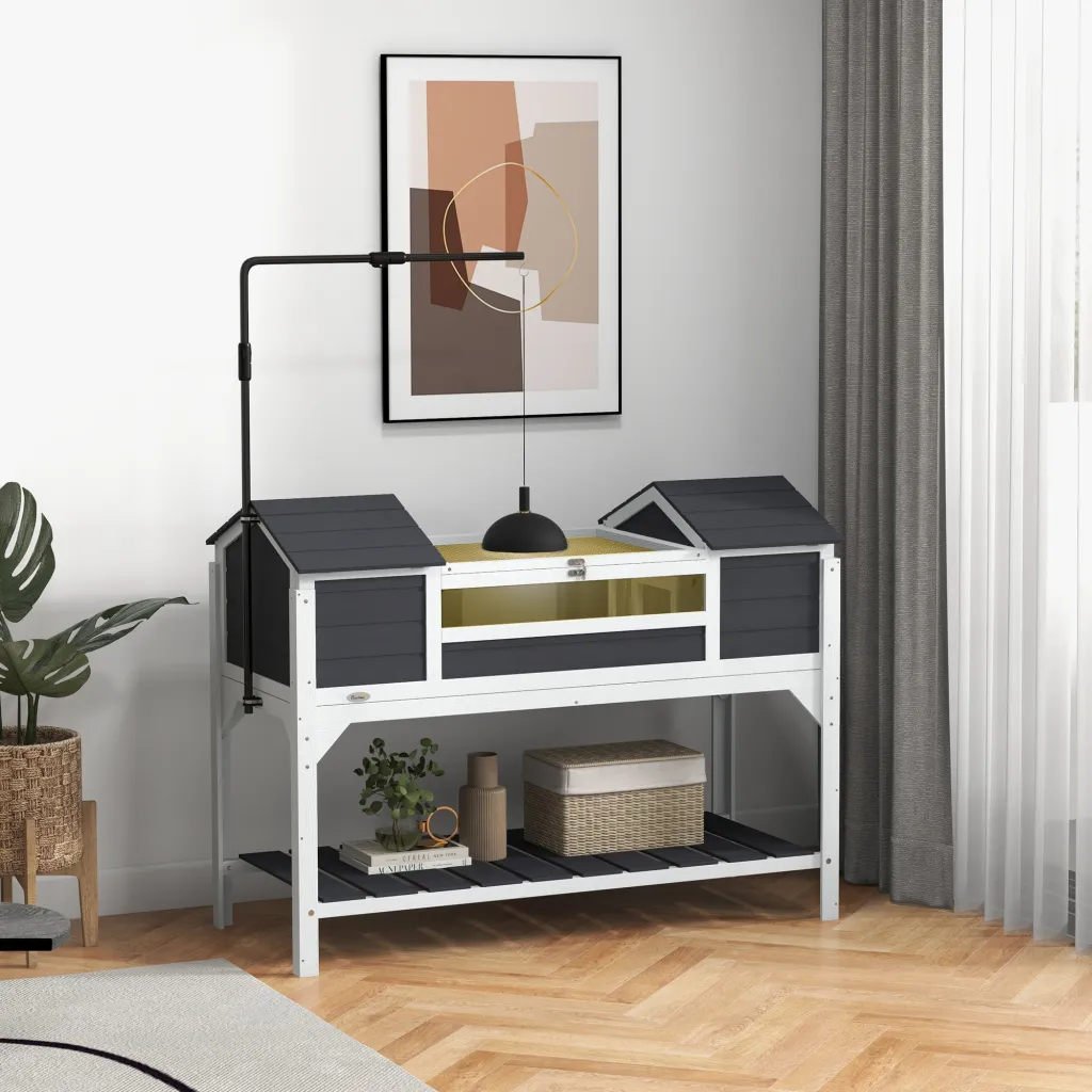 Tortoise Enclosure Tortoise House with Adjustable Lamp Holder Storage Shelf - Gray