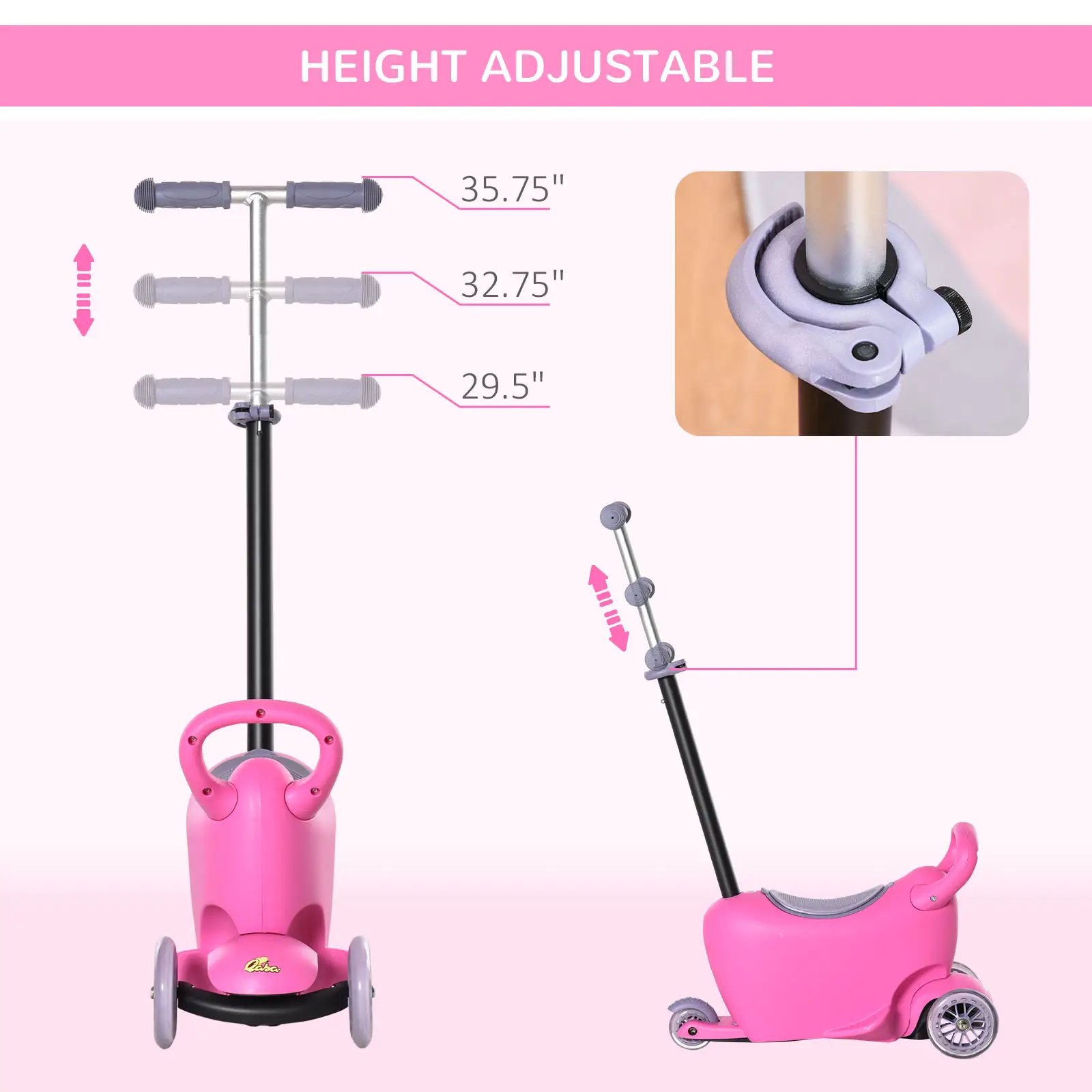 3-in-1 Ride On Push Car, Kids Scooter, Sliding Walker, Push Rider, with Adjustable Handlebar, 3 Balanced Wheels, Removable Storage Seat, for Boys and Girls Aged