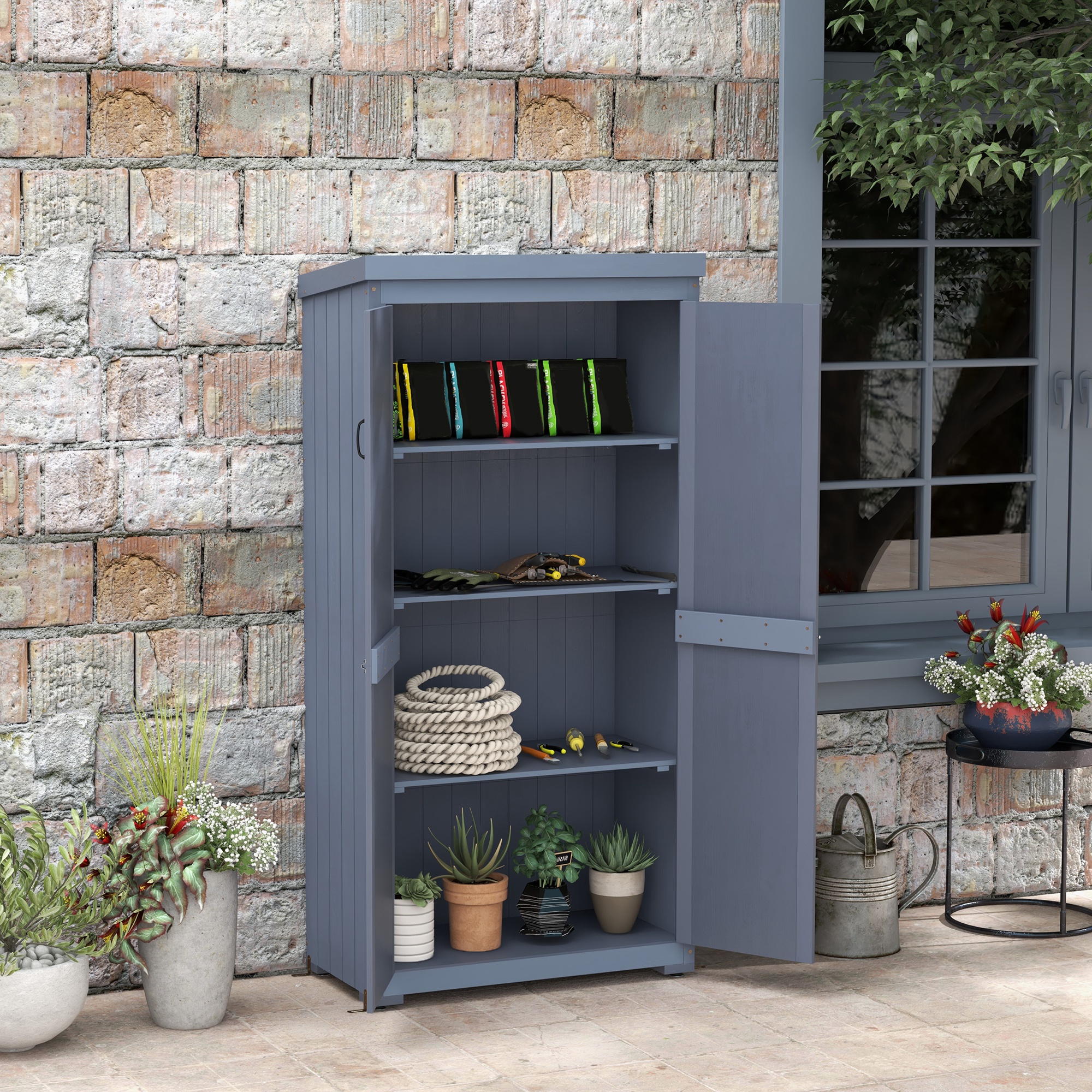 Outdoor Storage Cabinet Garden Shed with Waterproof Galvanized Roof and Lockable Door Gray - Shop at LoveMi