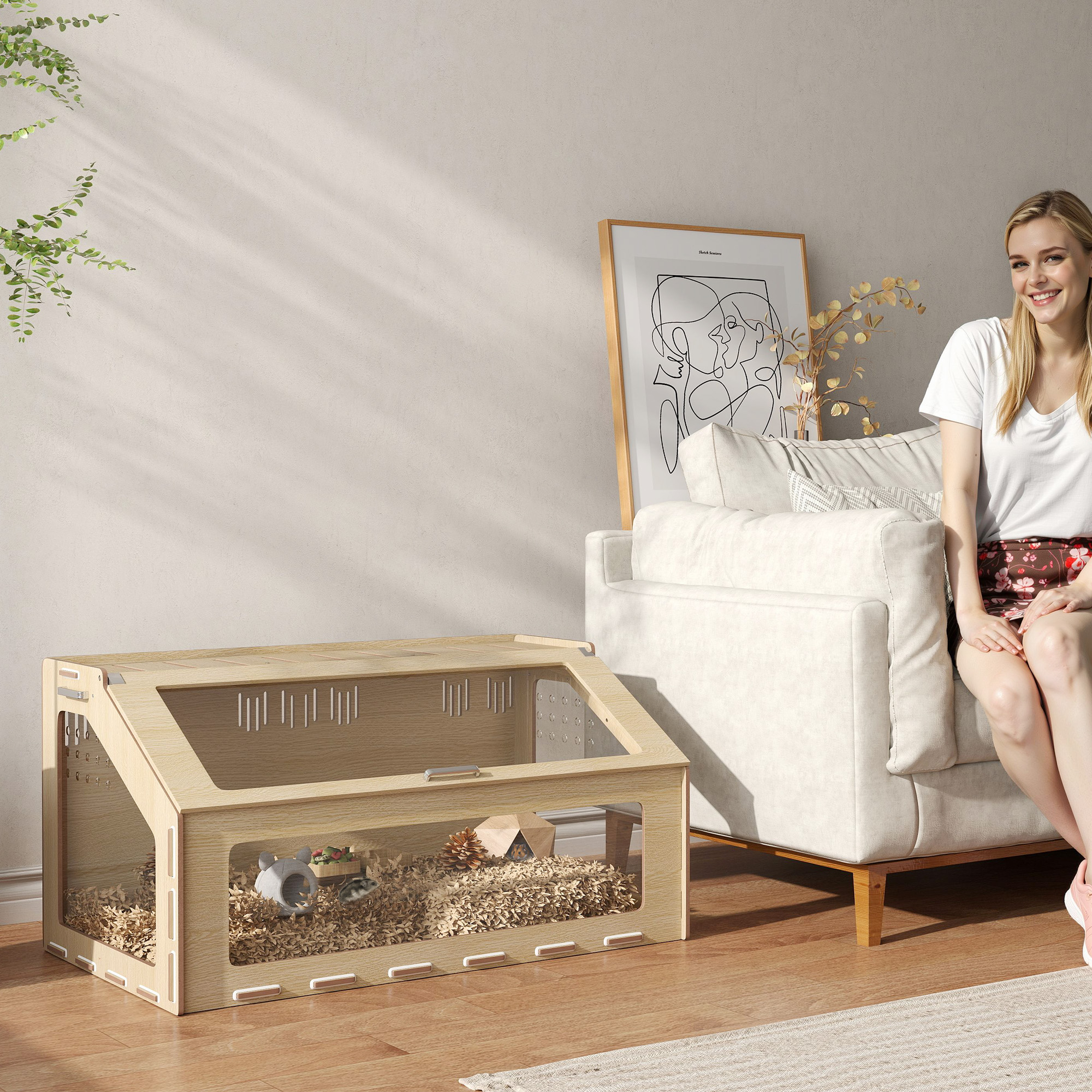 Hamster Cage Habitat with Acrylic Window & Openable Top for Dwarf Hamster Oak - Shop at LoveMi