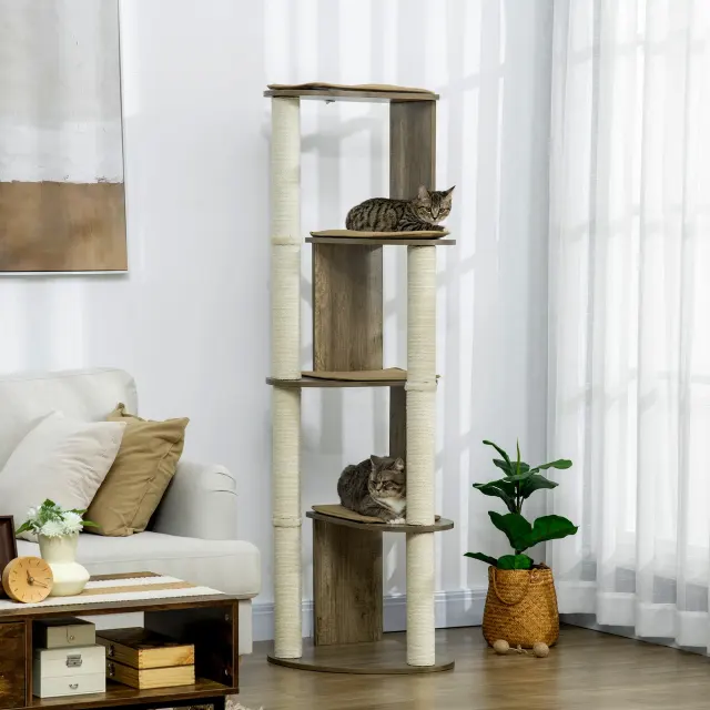 65" Corner Modern Cat Tree Tall for Climbing Cream White - Shop at LoveMi