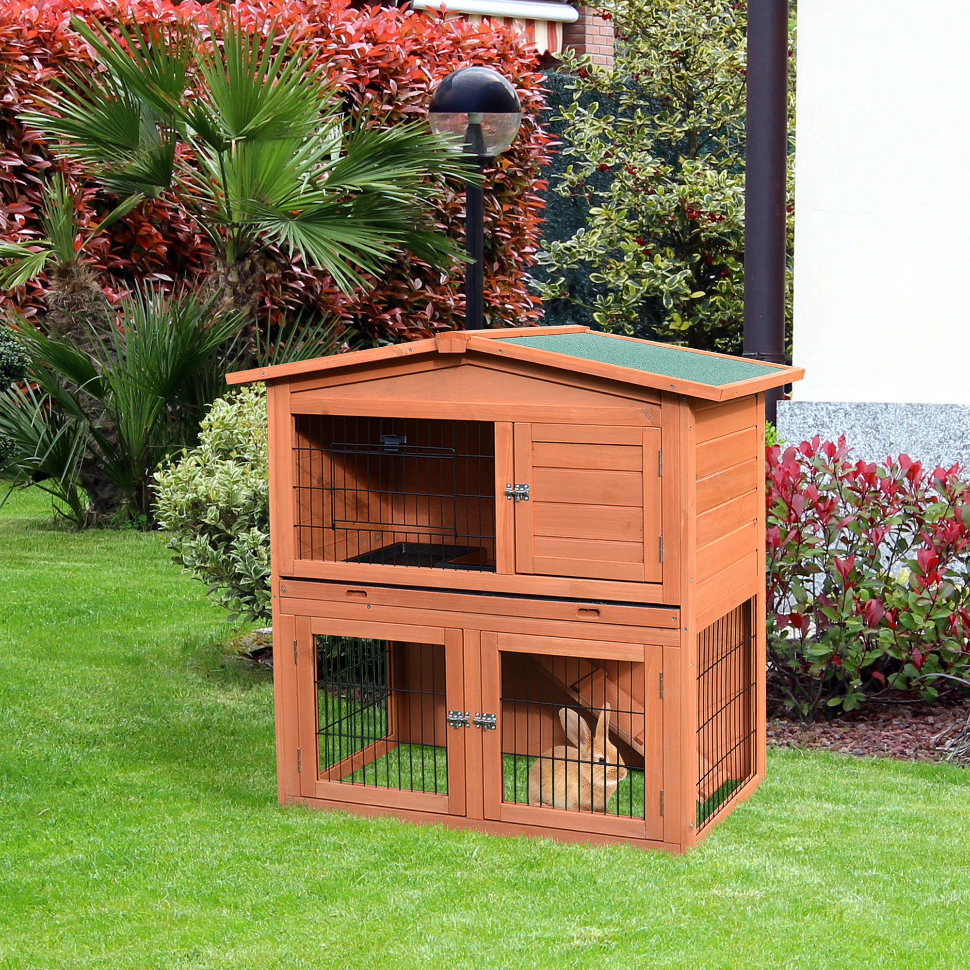 40" Rabbit Hutch Bunny Cage Small Animal House with No Leak Tray Brown - Shop at LoveMi