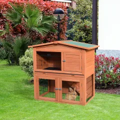 40" Rabbit Hutch Bunny Cage Small Animal House with No Leak Tray - Brown - View 1