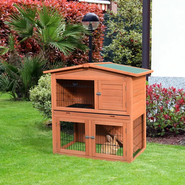 40" Rabbit Hutch Bunny Cage Small Animal House with No Leak Tray Brown - Shop at LoveMi