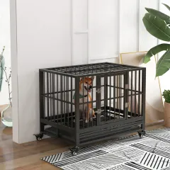 43" Heavy Duty Dog Crate Cage Kennel with Lockable Wheels - Gray - View 1