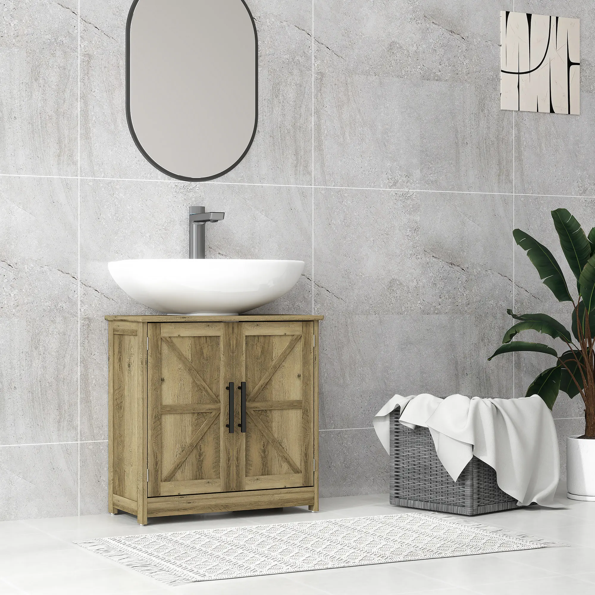 Farmhouse Pedestal Sink Storage Cabinet, Bathroom Cabinet