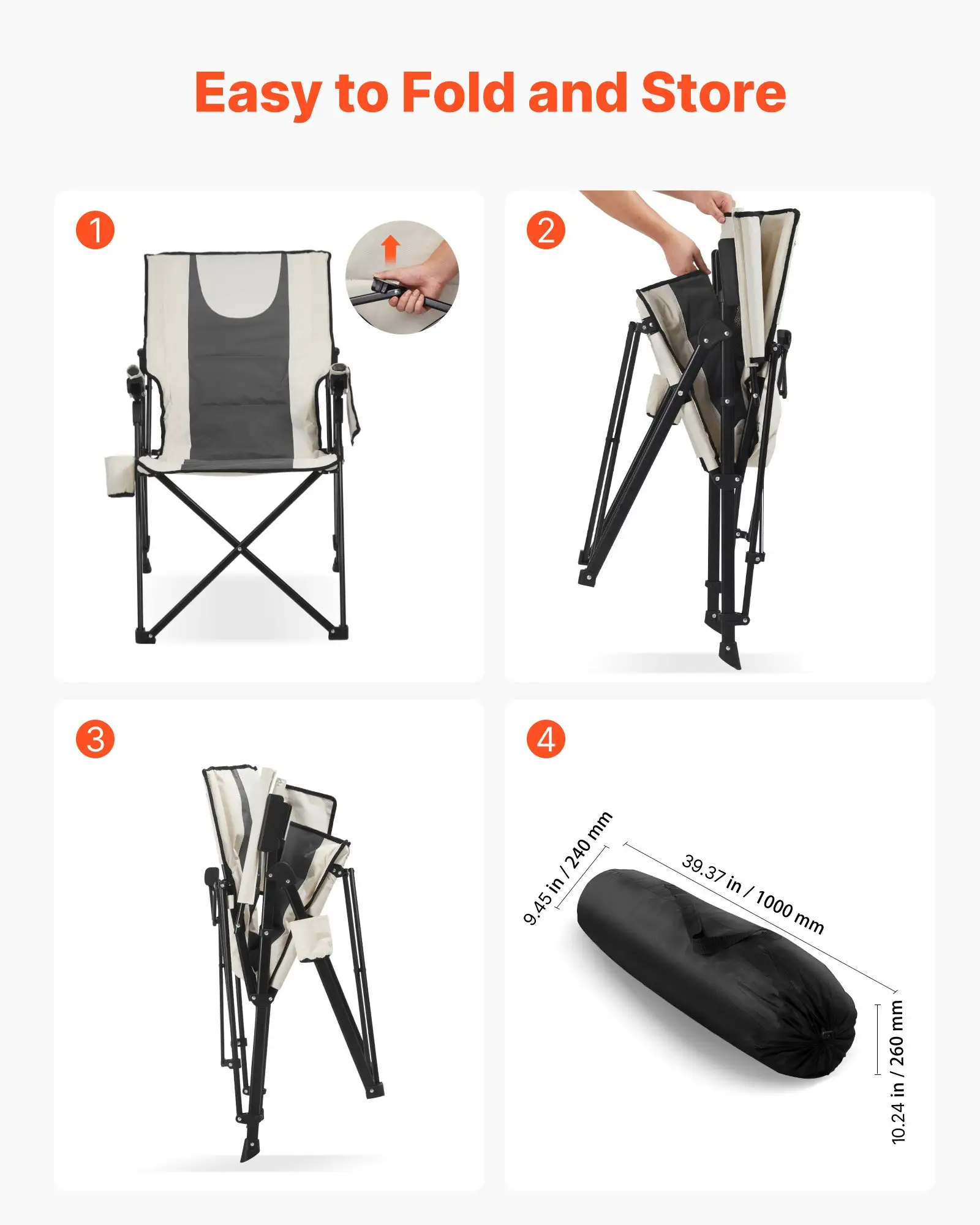 Folding Camping Chair, 3 Reclining Positions, Outdoor High Back Camping Chair, 260lbs Weight Capacity, Full Padded Beach Chairs With Armrest & Headrest, Portabl