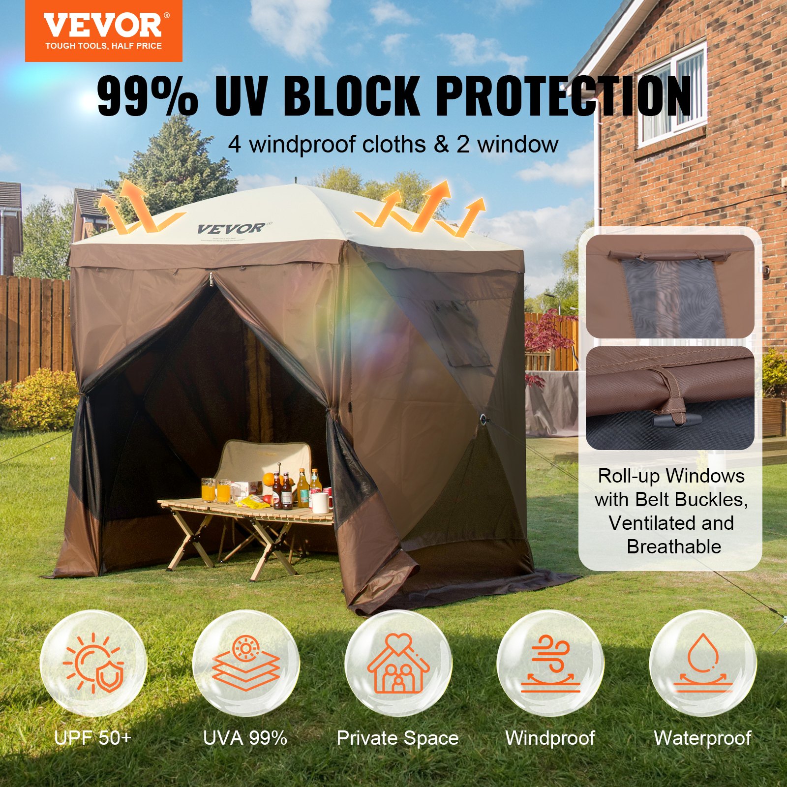 Pop Up Gazebo Tent, Pop-Up Screen Tent 4 Sided Canopy Sun