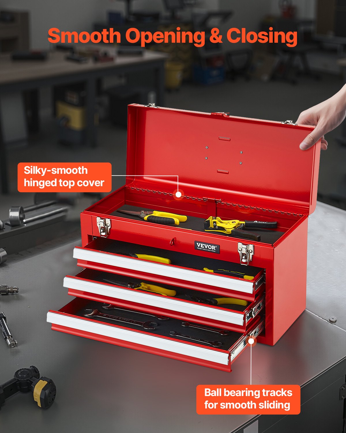 Metal Tool Box, 20.5-inch, Metal Tool Box With 3 Drawers,