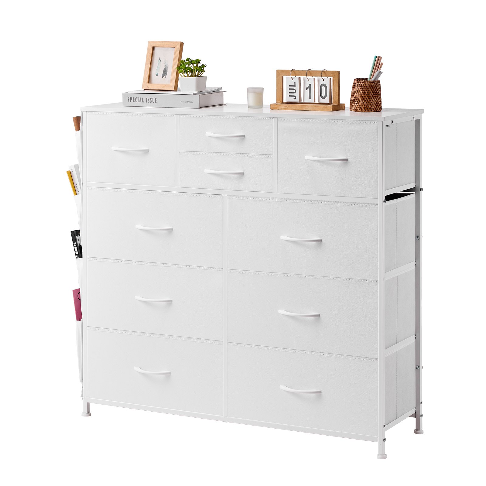 Large White Dresser with Soft Fabric Drawers