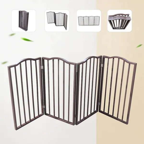 Pet Gate - Dog Gate For Doorways, Stairs Or House - Freestanding, Folding, Brown, Arc Wooden--Self-pick Up Is Not Supported.