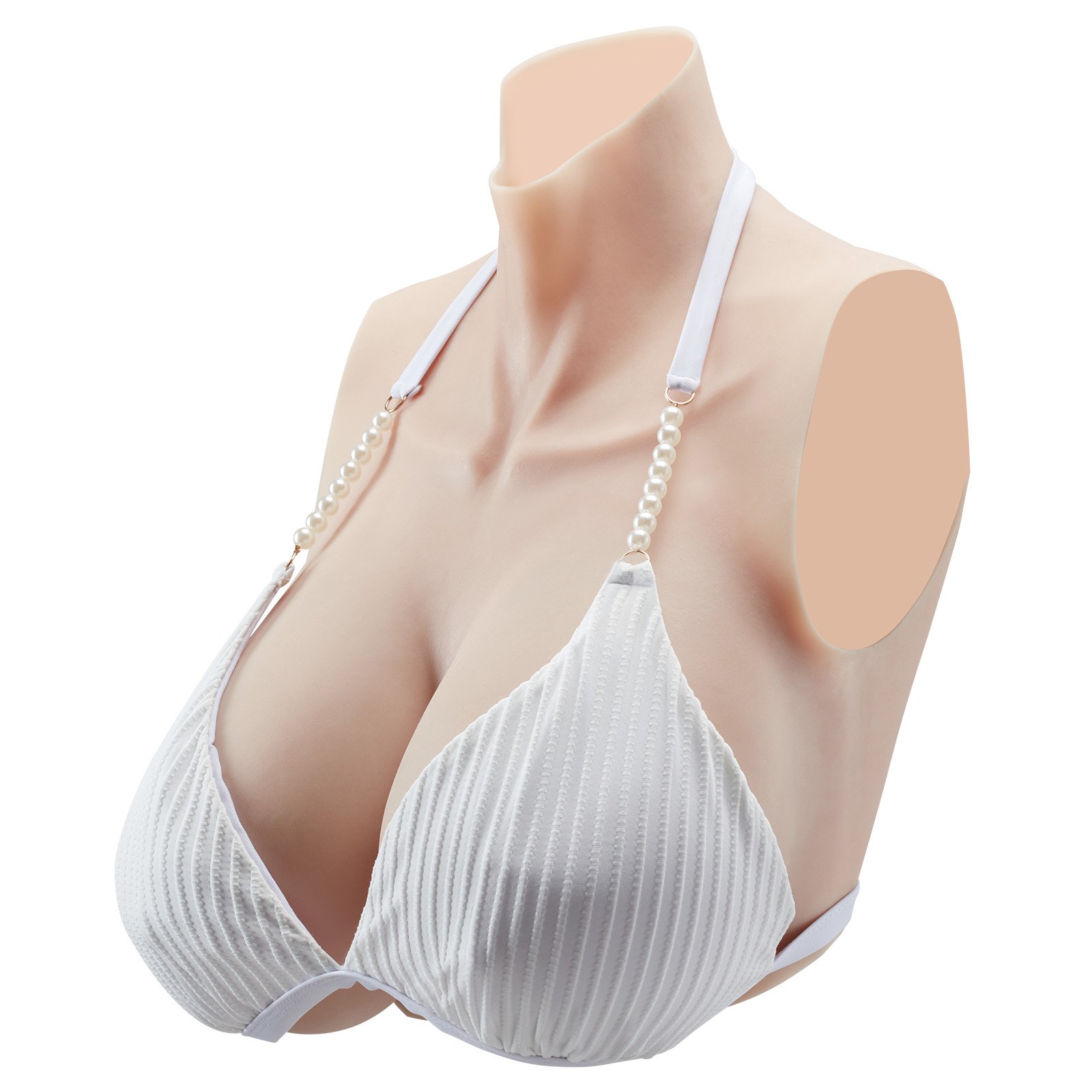 Silicone Breastplate, H-Cup High Neckline Fake Breasts For Crossdressers, Realistic Silicone-Filled Fake Boobs Breast Forms For Transgender Cosplay Drag Queen, Ivory - Image 1
