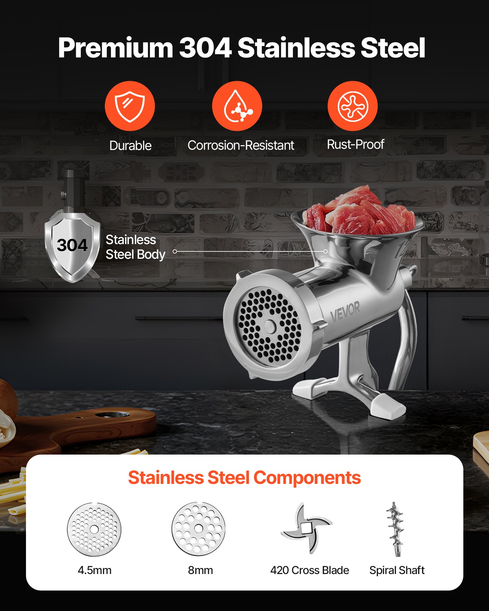 Manual Meat Grinder, 304 Stainless Steel Hand Meat Grinder