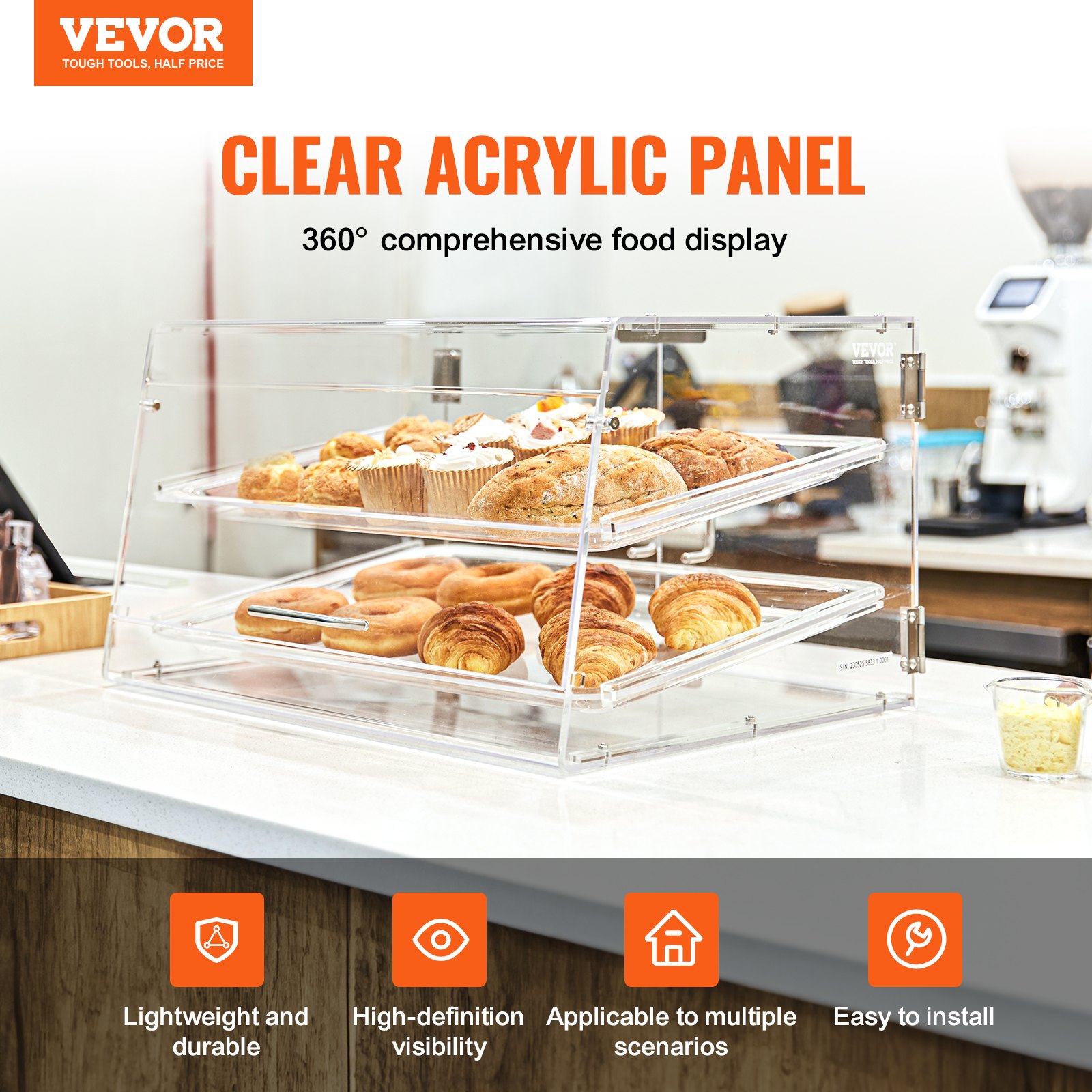 Pastry Display Case, 2-Tier Commercial Countertop Bakery