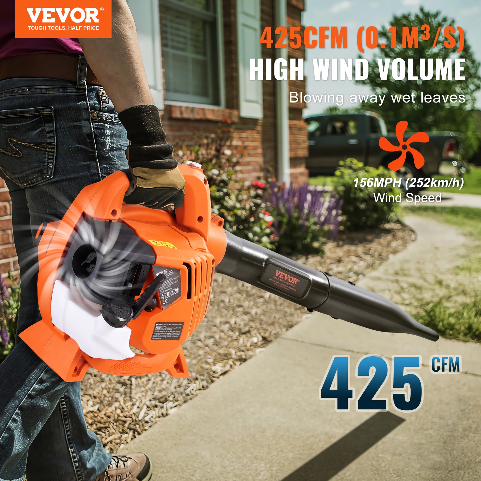 Leaf Blower, 26CC 2-Cycle Handheld Leaf Blower, 2-in-1 Blower 425CFM Air Volume 156MPH Speed, Ideal For Lawn Care,… - 2