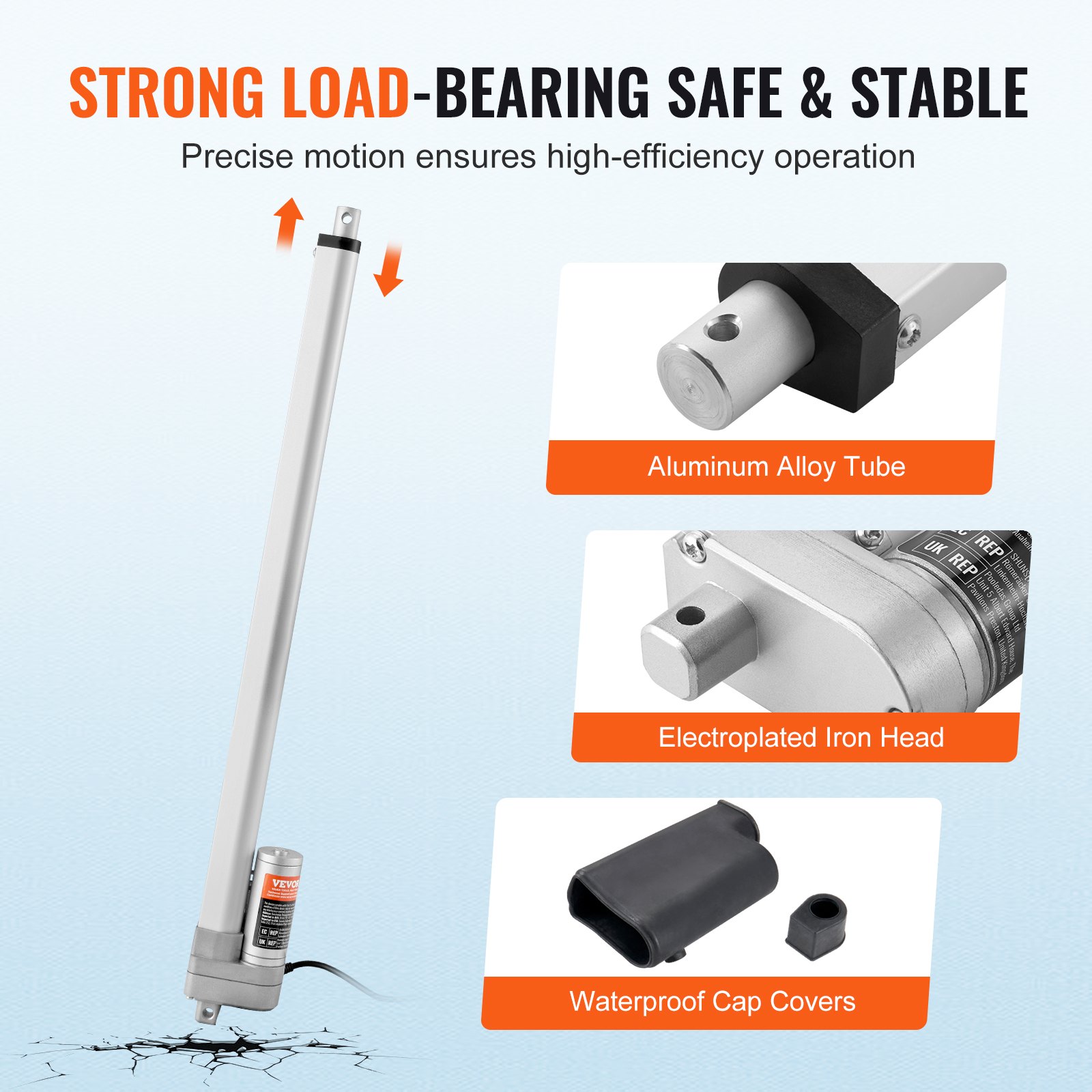 Linear Actuator 12V, 20 Inch Waterproof IP65 Linear Actuator, 660lbs/3000N 0.19’/s Linear Motion Actuator With Mounting Bracket