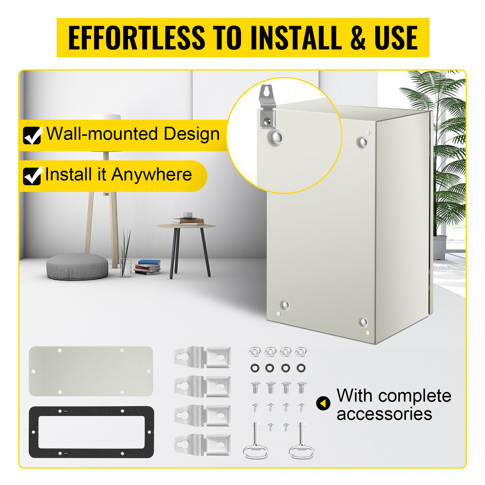NEMA Steel Enclosure, 20 X 12 X 10'' NEMA 4X Steel Electrical Box, IP66 Waterproof & Dustproof, Outdoor/Indoor Electrical Junction Box, With Mounting Plate - Image 4