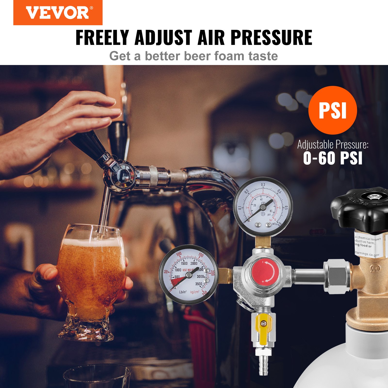 Double Gauge Regulator, CO2 Regulator Gauge With 0-60PSI, Heavy Duty CO2 Gauge Gas System, Draft Beer Regulator With… - 2
