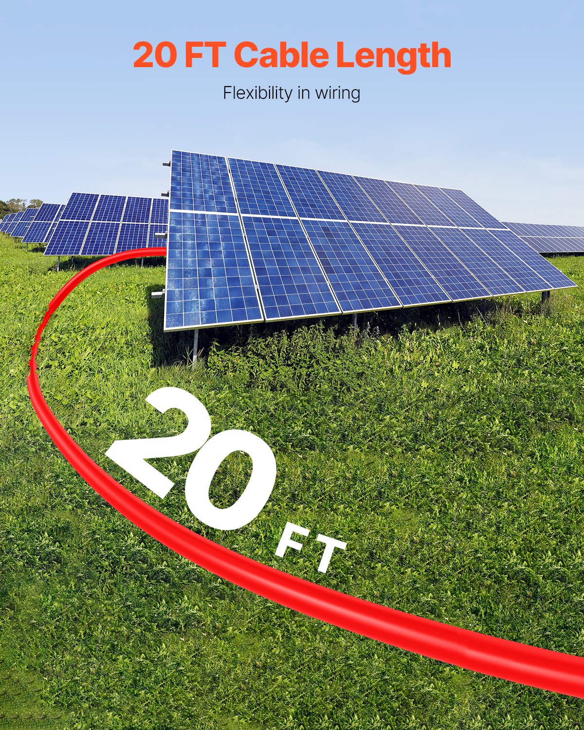 20FT Solar Panel Extension Wire With Female & Male Connectors 10AWG 1 Pair