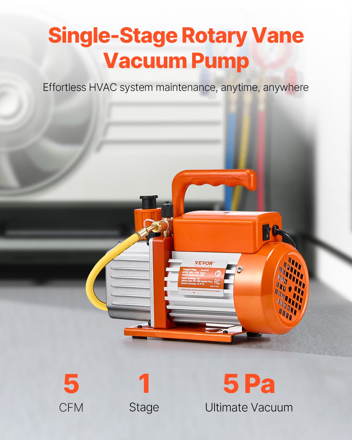 Vacuum Pump 5 CFM HVAC Single Stage Rotary Vane Vacuum Pump Oil — photo 6