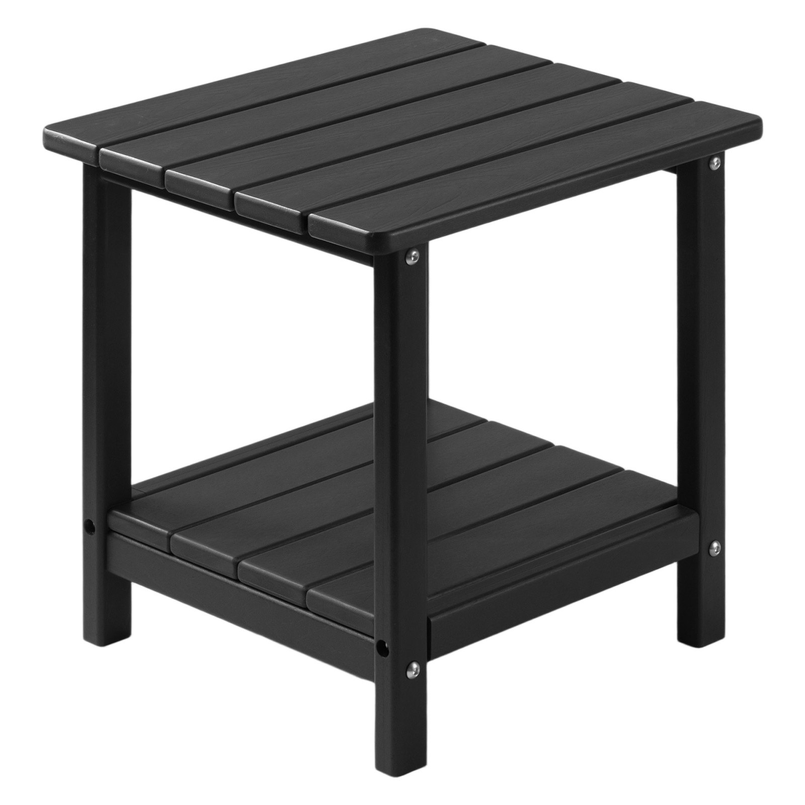 Outdoor Side Table 2-Tier HDPE Outside End Table For Indoor Backyard Black_voghion.com