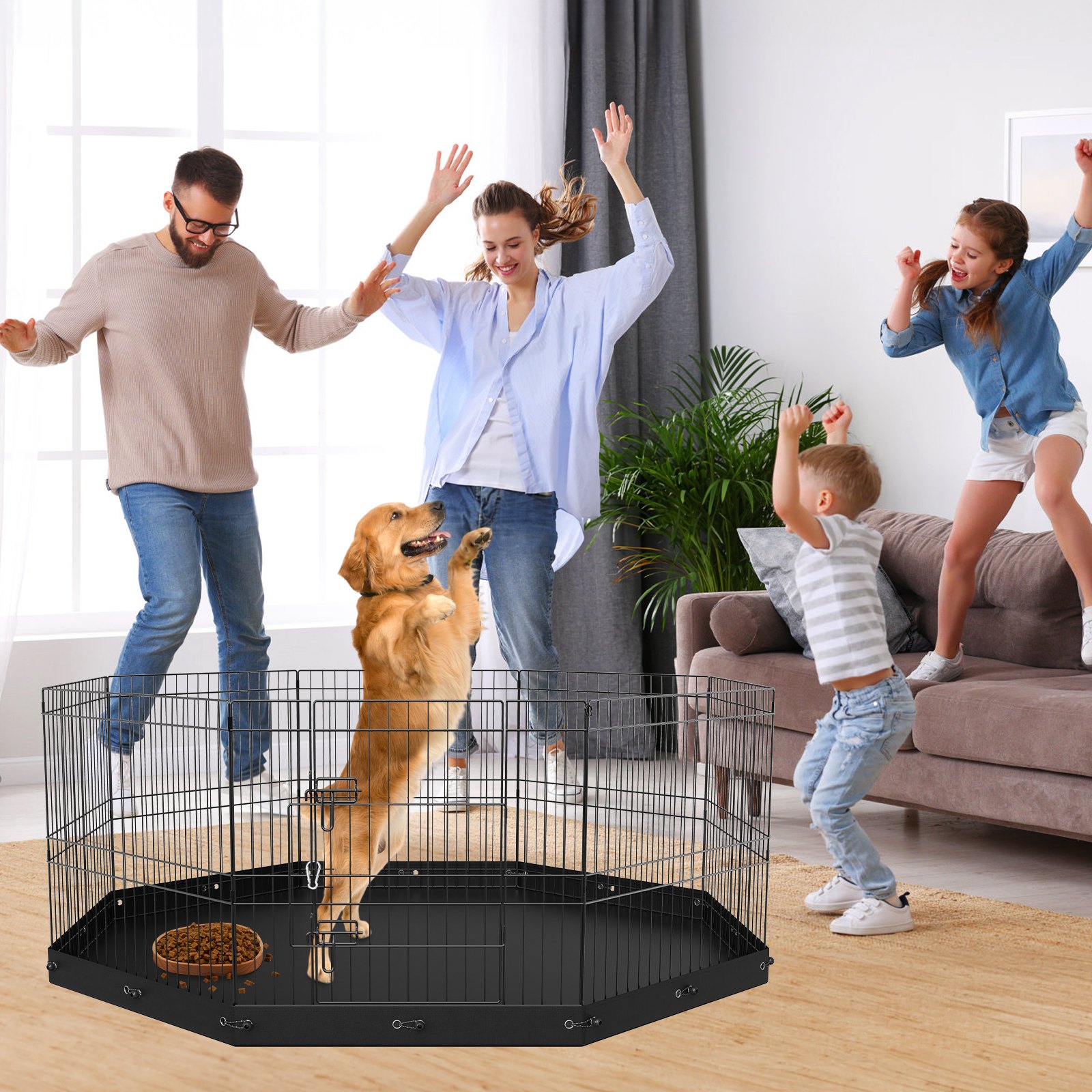 Dog Playpen, 8 Panels Foldable Metal Dog Exercise Pen With Bottom Pad, 24' H Pet Fence Puppy Crate Kennel With Ground Stakes, Indoor Outdoor Dog Pe... Black - Shop at LoveMi