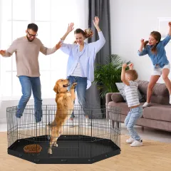 Dog Playpen, 8 Panels Foldable Metal Dog Exercise Pen With Bottom Pad, 24' H Pet Fence Puppy Crate Kennel With Ground Stakes, Indoor Outdoor Dog Pe... - View 1