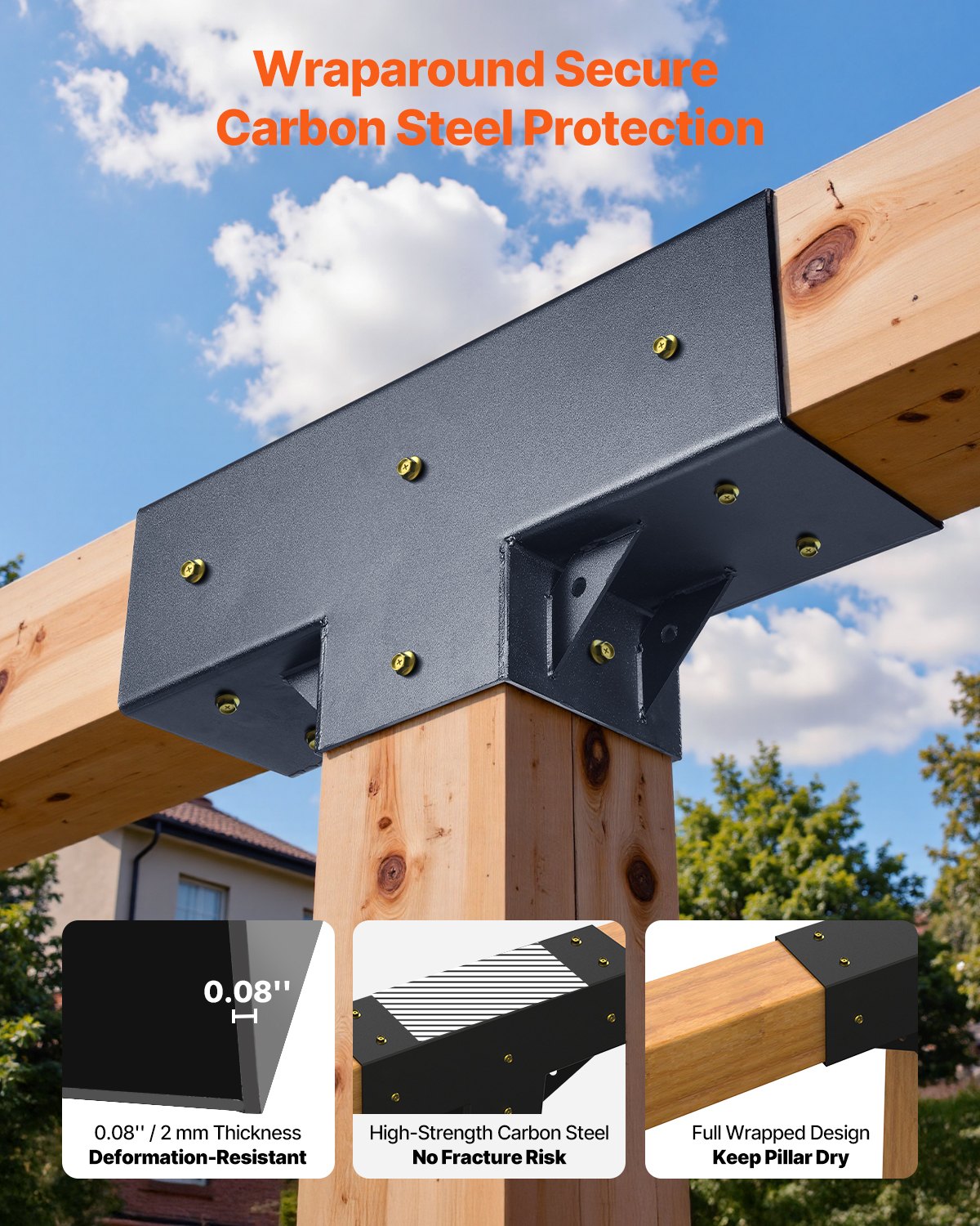 4x4 Inch Pergola Bracket Kit Inner 3.5x3.5 3-Way Woodworks DIY Post 4 Pcs - Image 4