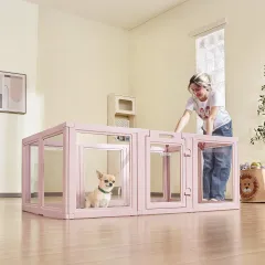 Dog Whelping Box With Window Transparent Playpen For Medium Dog 60x39x23 In - Pink - View 1