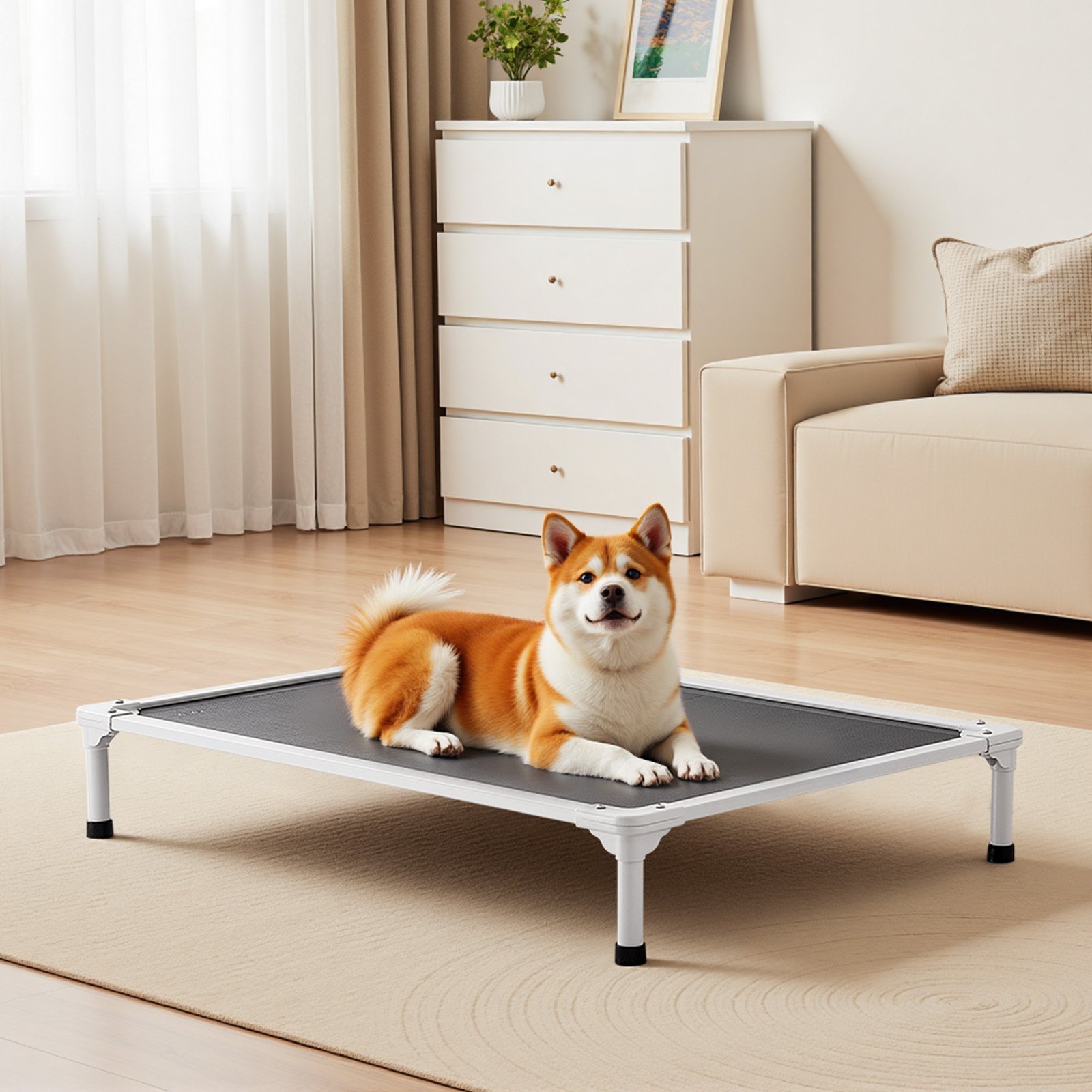Elevated Dog Bed For Large Dogs Portable Raised Dog Cot With Teslin Mesh L Grey - Shop at LoveMi