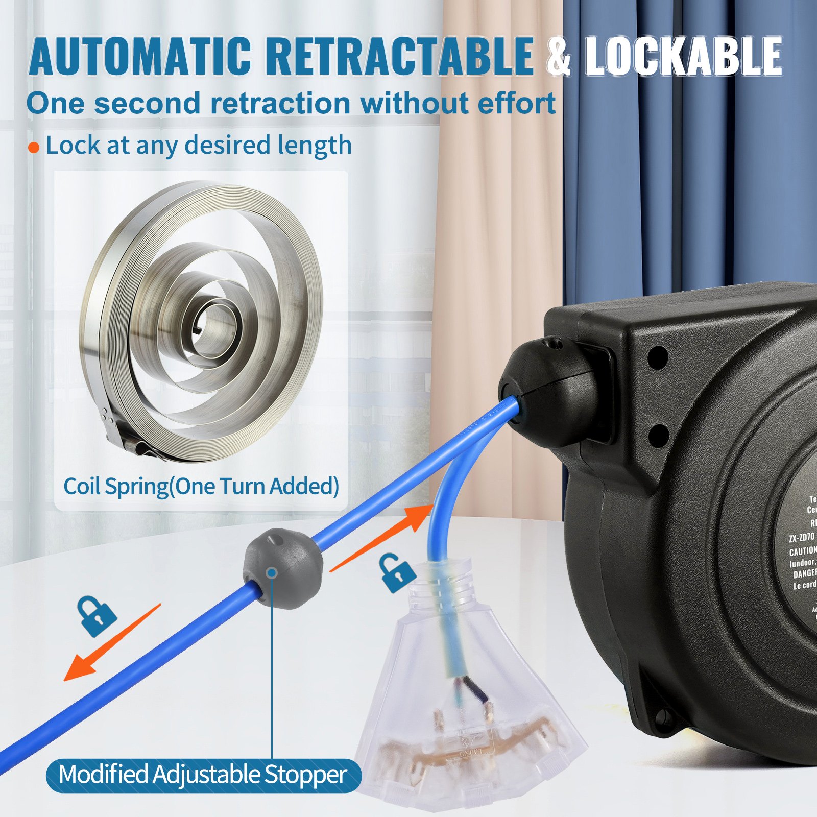 Retractable Extension Cord Reel Power Cord Reel 30FT 16AWG/3C SJTOW image 5