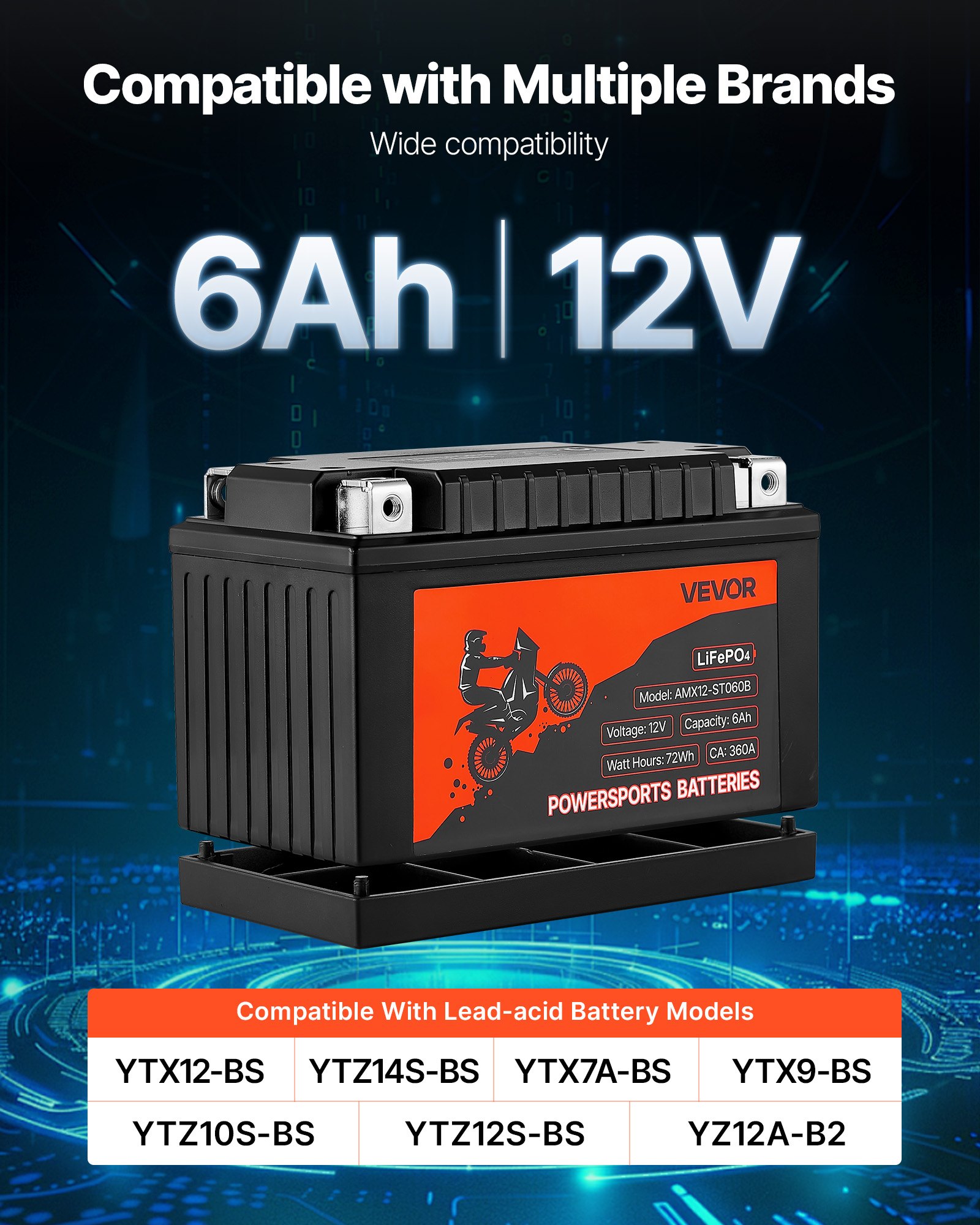 Motorcycle Battery 12V 6Ah YTX12-BS High Performance Powersports Battery