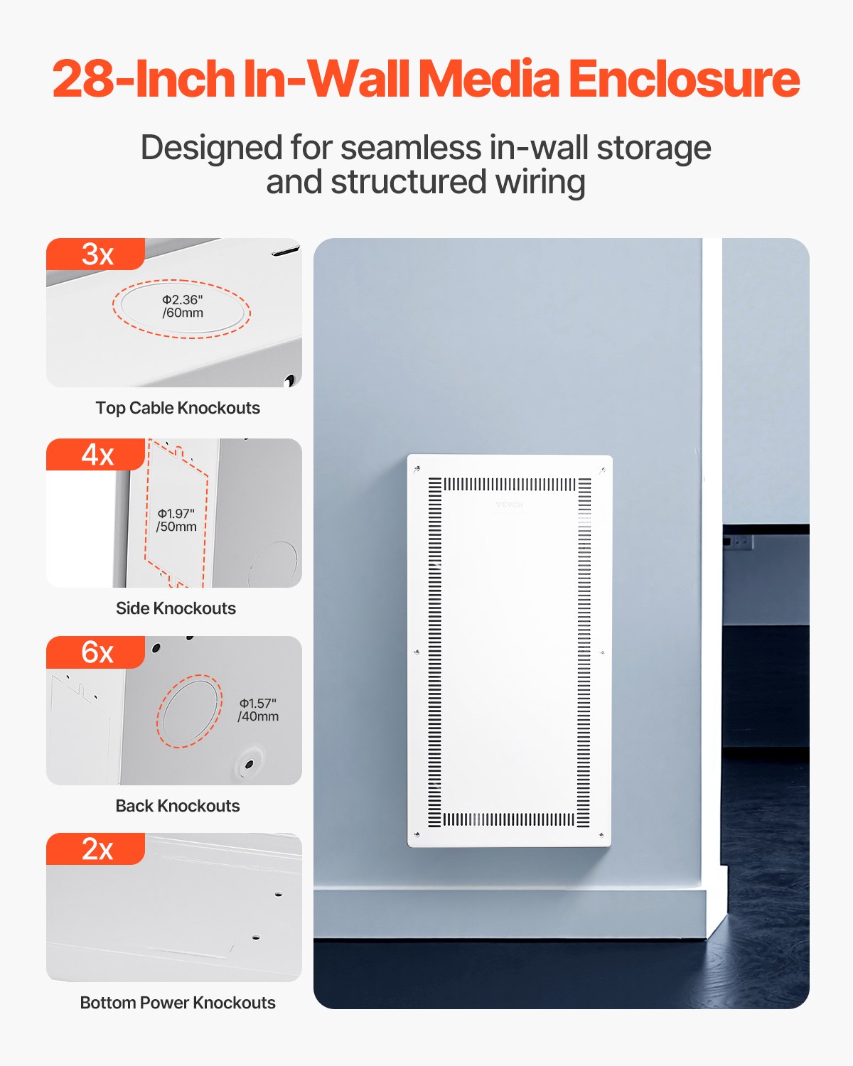 Structured Media Enclosure 28 In Recessed In-Wall TV Media Box With Cover - Image 3