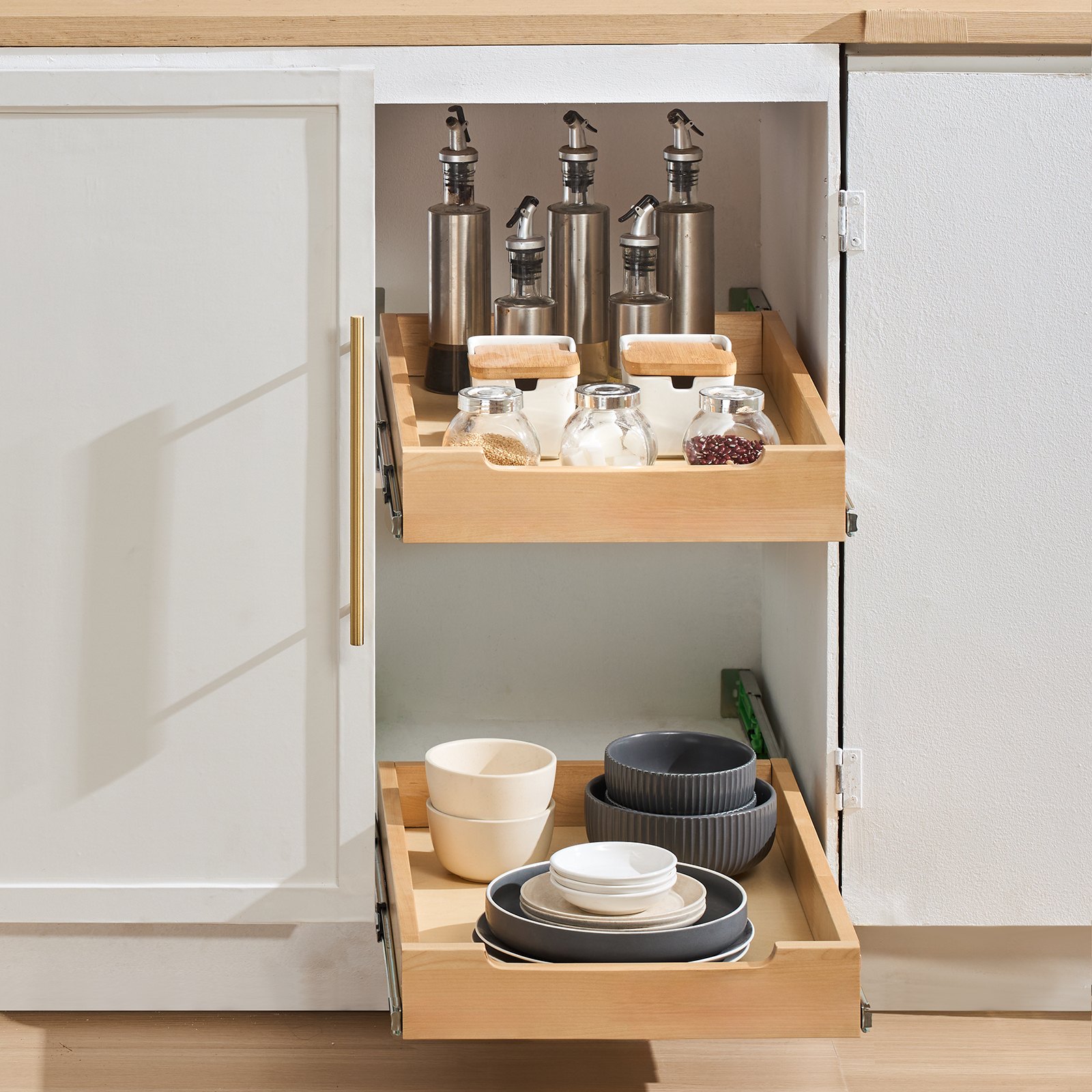 Pull Out Cabinet Organizer Soft Close Slide Out Shelf Wood Drawer 14’W X 21’D