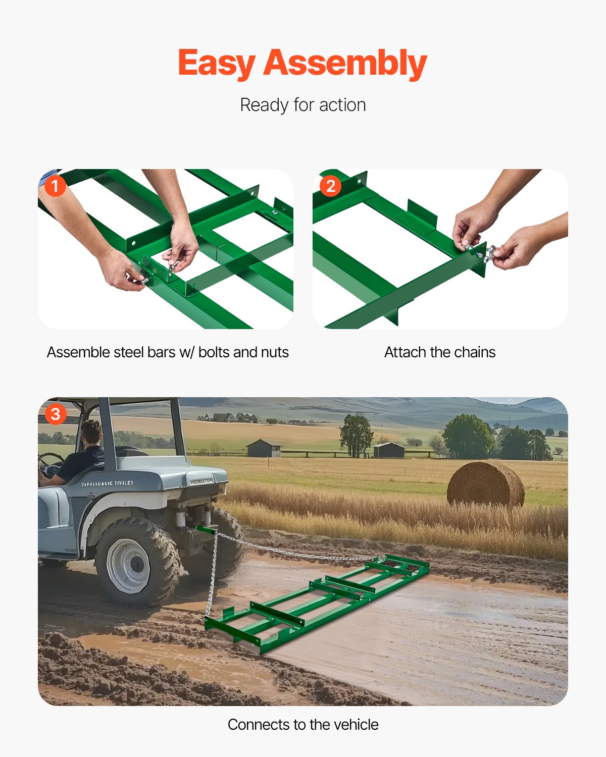 Drag Harrow 8 Ft Heavy Duty Tow Behind Drag Harrow Driveway Grader Rake image 5