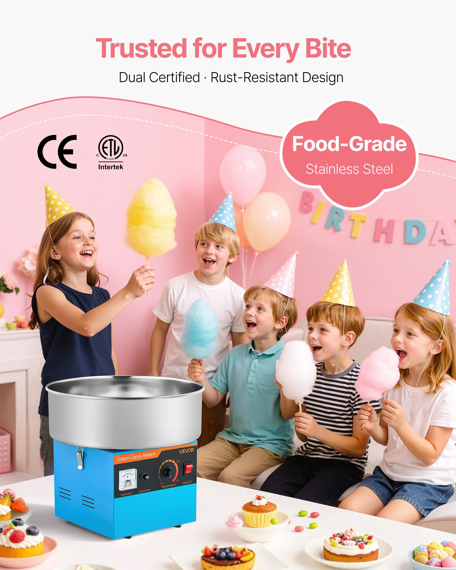 Commercial Cotton Candy Machine Electric Sugar Floss Maker Stainless Steel Blue image 5
