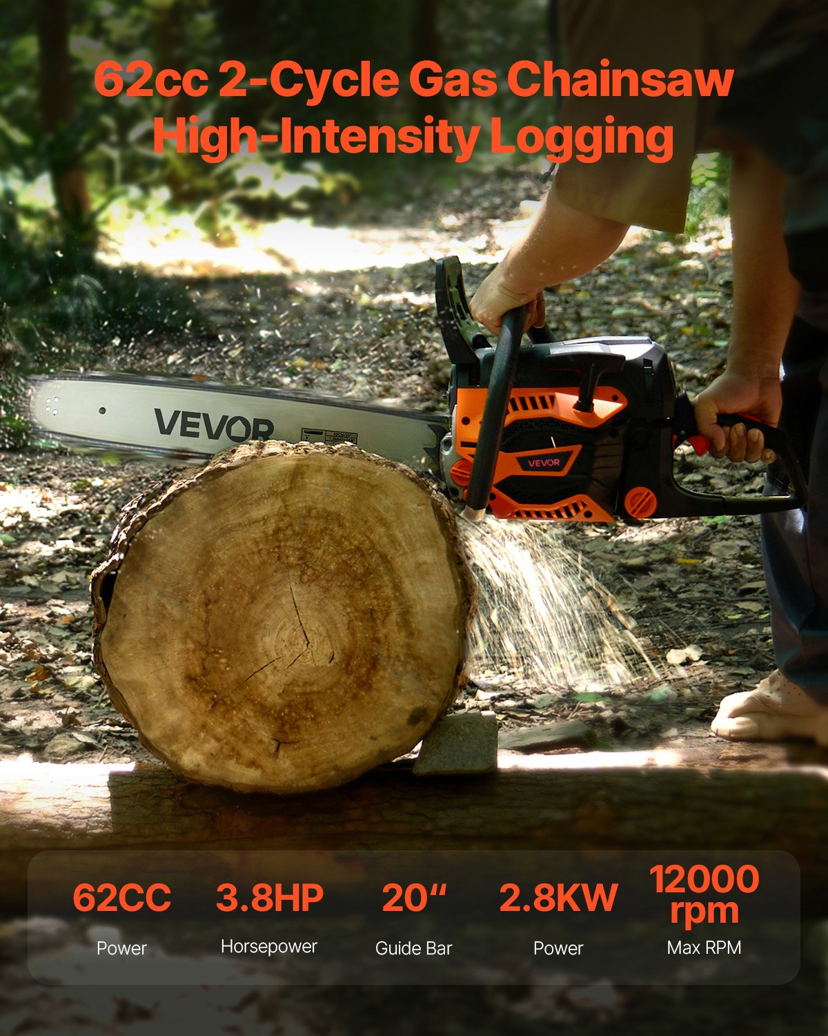 62cc Gas Chainsaw 3.8hp Gas Powered 20 Inch Chainsaw For Wood Cutting image 2
