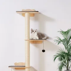 Wall Mounted Cat Shelves Tree With Platform Tree-Shaped Cat Furniture Set - Natural - View 1