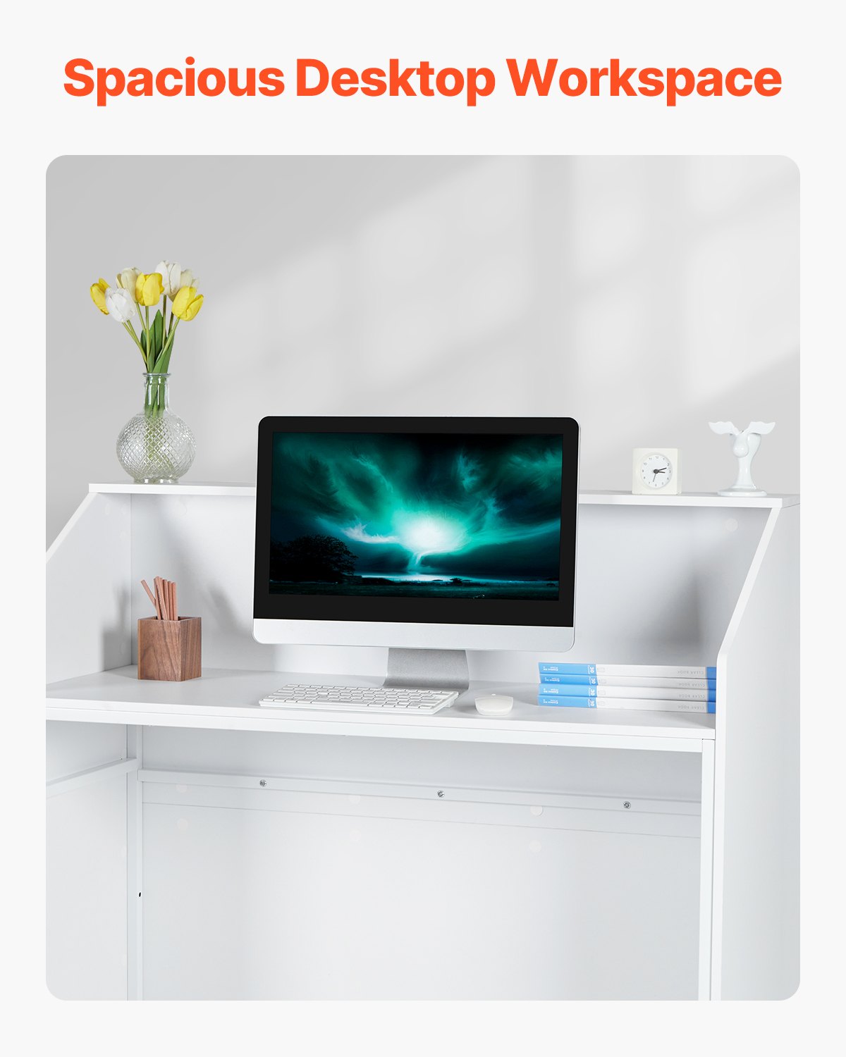 Reception Desk, 46 Inch Rectangular Front Counter Table, Office Reception Desk, Retail Counter And Front Reception Counter, For Checkout, Lobby, Beauty Salon And Office, White