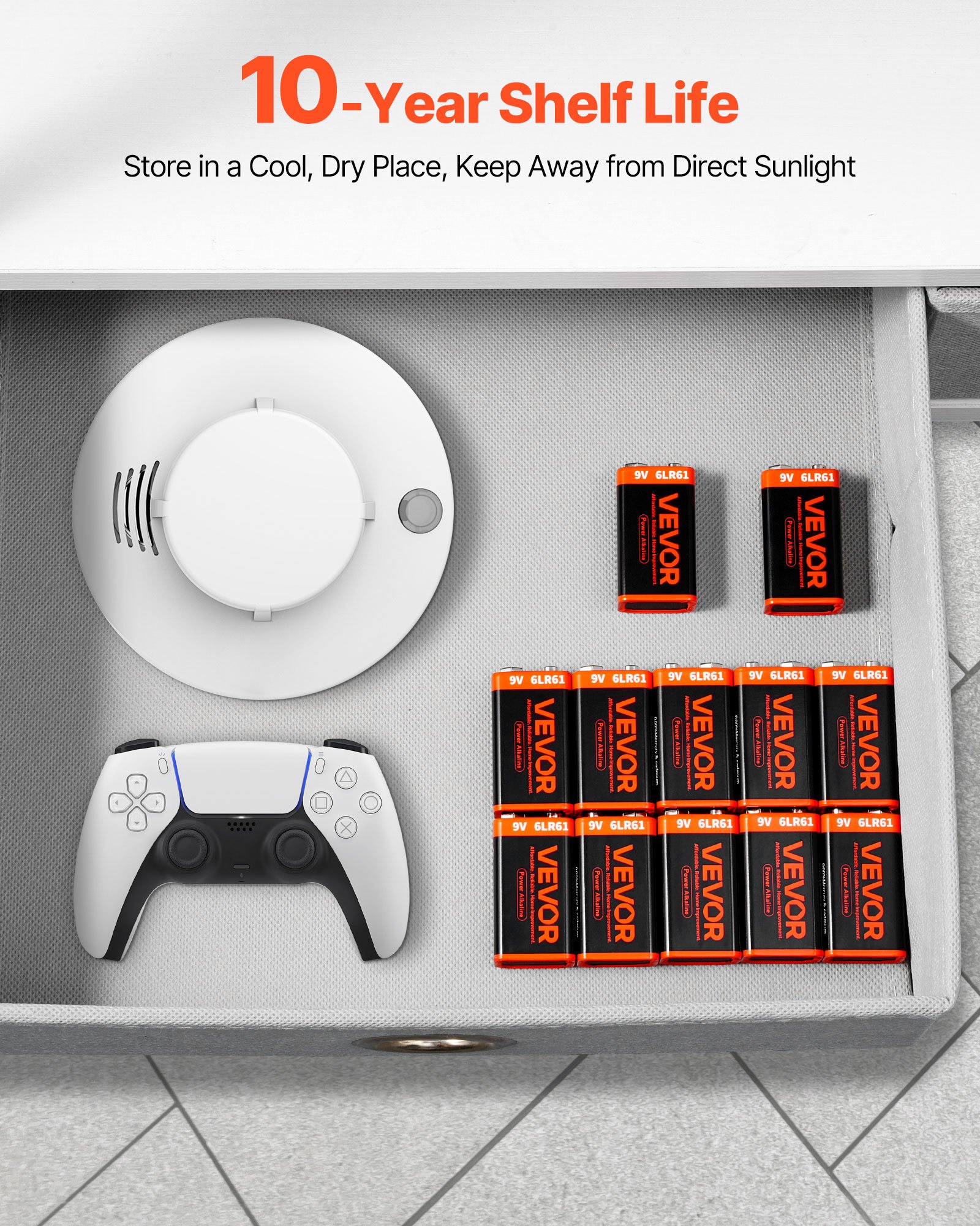 9V Alkaline Batteries 12-Pack 9 Volt Battery For Smoke Detector Long Lasting
