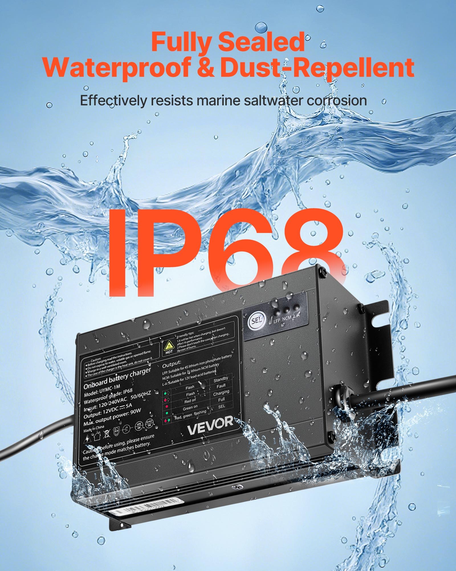 1-Bank 5A 12V Smart Marine Battery Charger Onboard IP68 Waterproof Boat RV Yacht