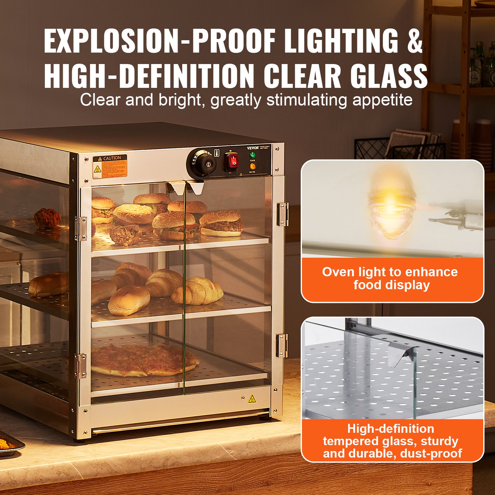 3-Tier Commercial Food Warmer Display Countertop Pizza Cabinet With Light — foto 2