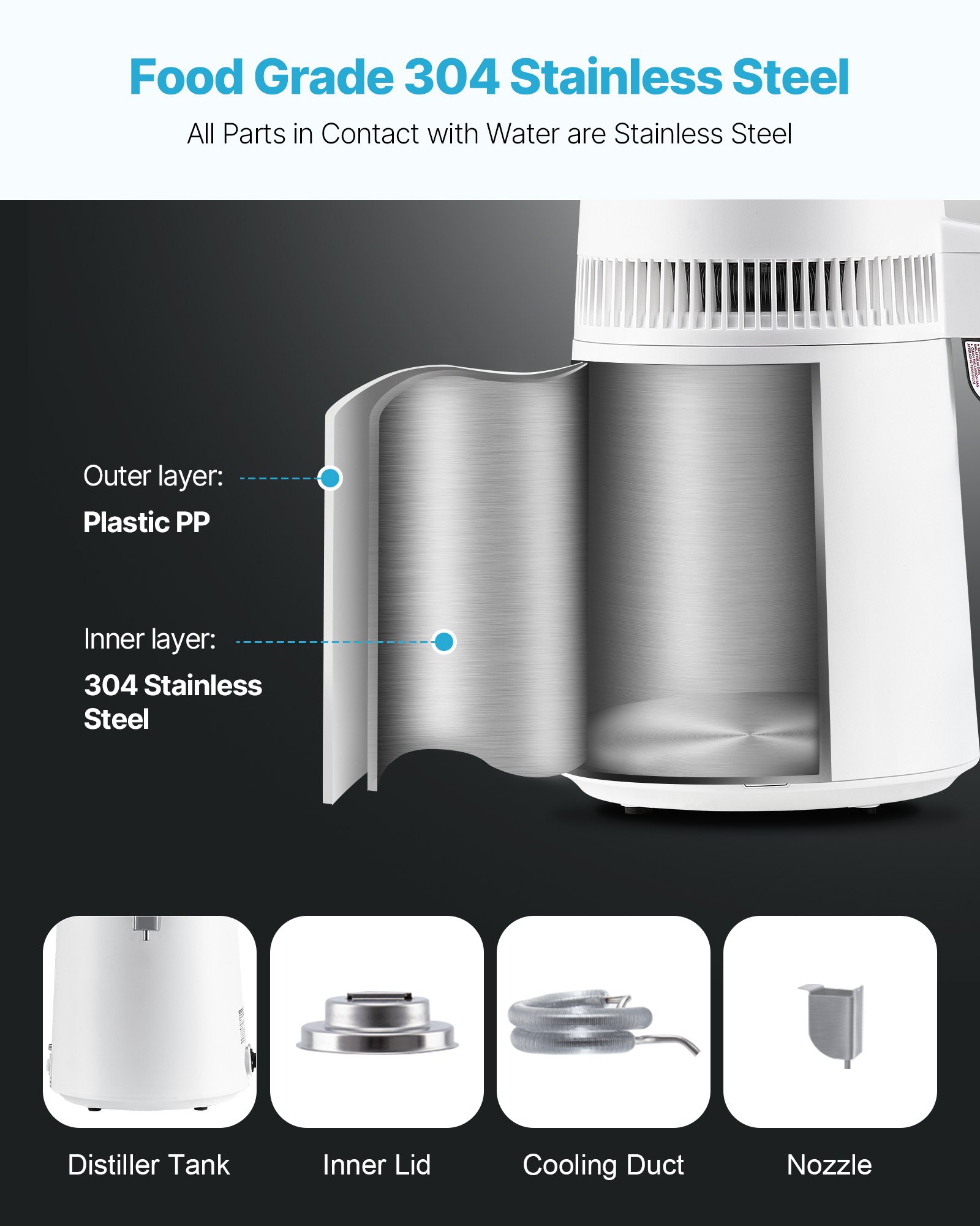 6L Water Distiller Home Countertop Purifier Machine 900W Plastic Stainless Steel — foto 5