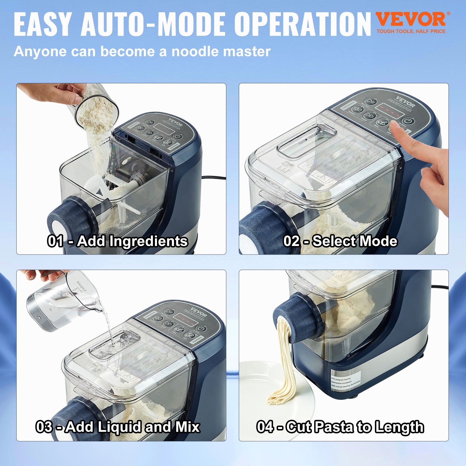 Electric Pasta Maker, 150W Automatic Noodle Maker Machine With 8 Pasta Shapes, 4 Intelligent Modes, 500g Flour Capacity Pasta Maker Machine With Measuring Cups, Cleaning Brush For Home Kitchen image 2