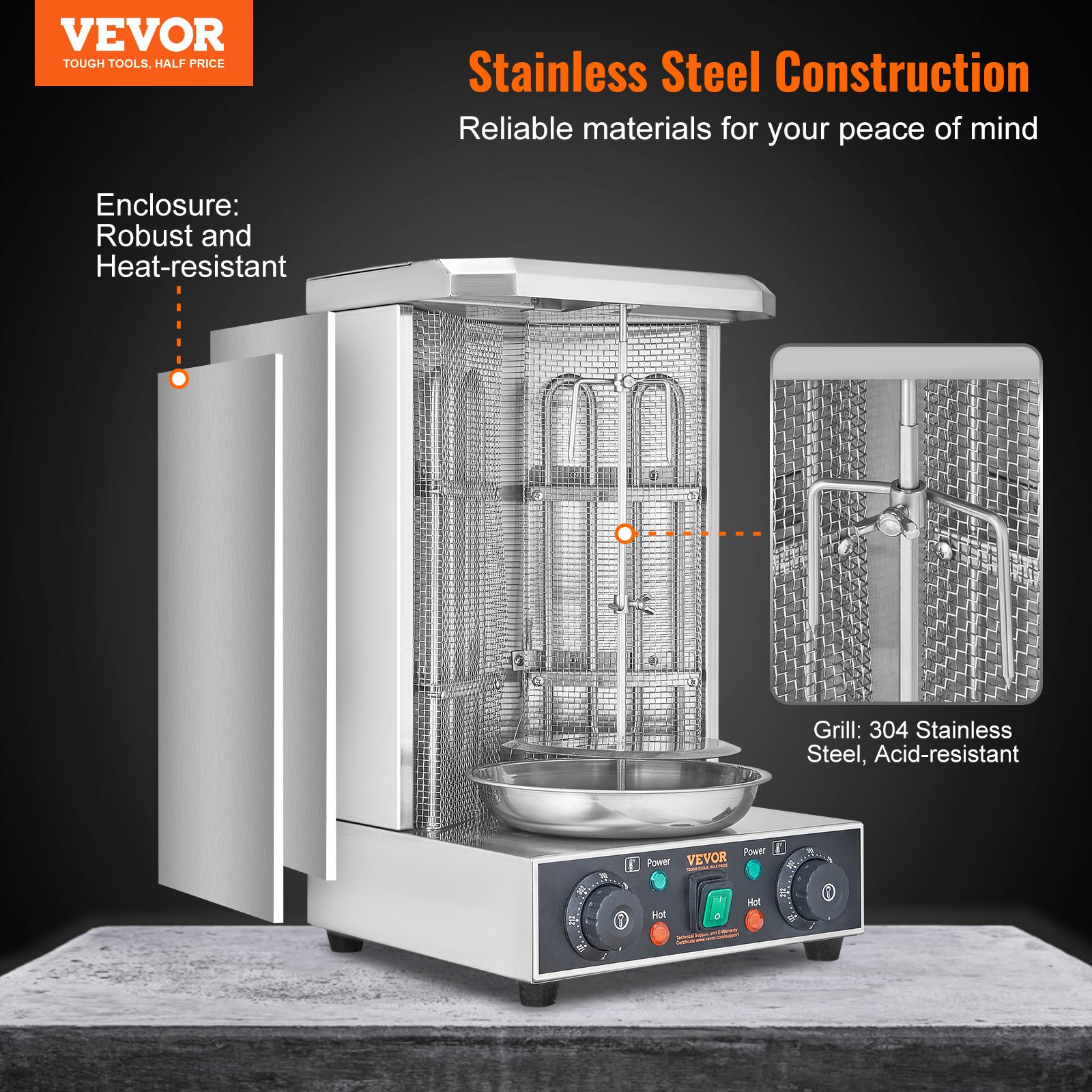 Electric Vertical Gyro Rotisserie Grill – 13lb Capacity Shawarma & Kebab Broiler for Home Kitchens & Parties