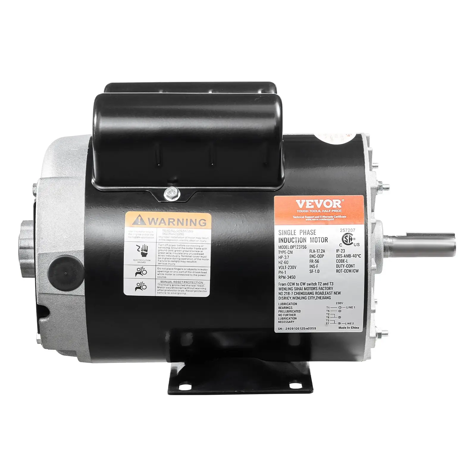 3.7HP Air Compressor Electric Motor 230V 17.2A