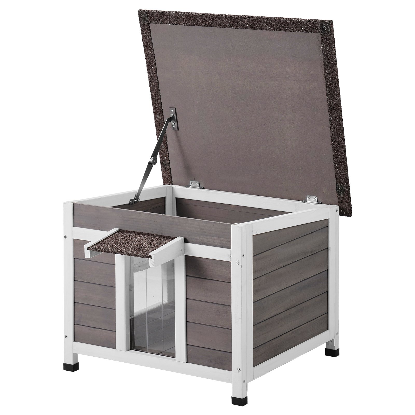 Outdoor Cat House Wooden Feral Cat Shelter With Roof Door Flaps & Window