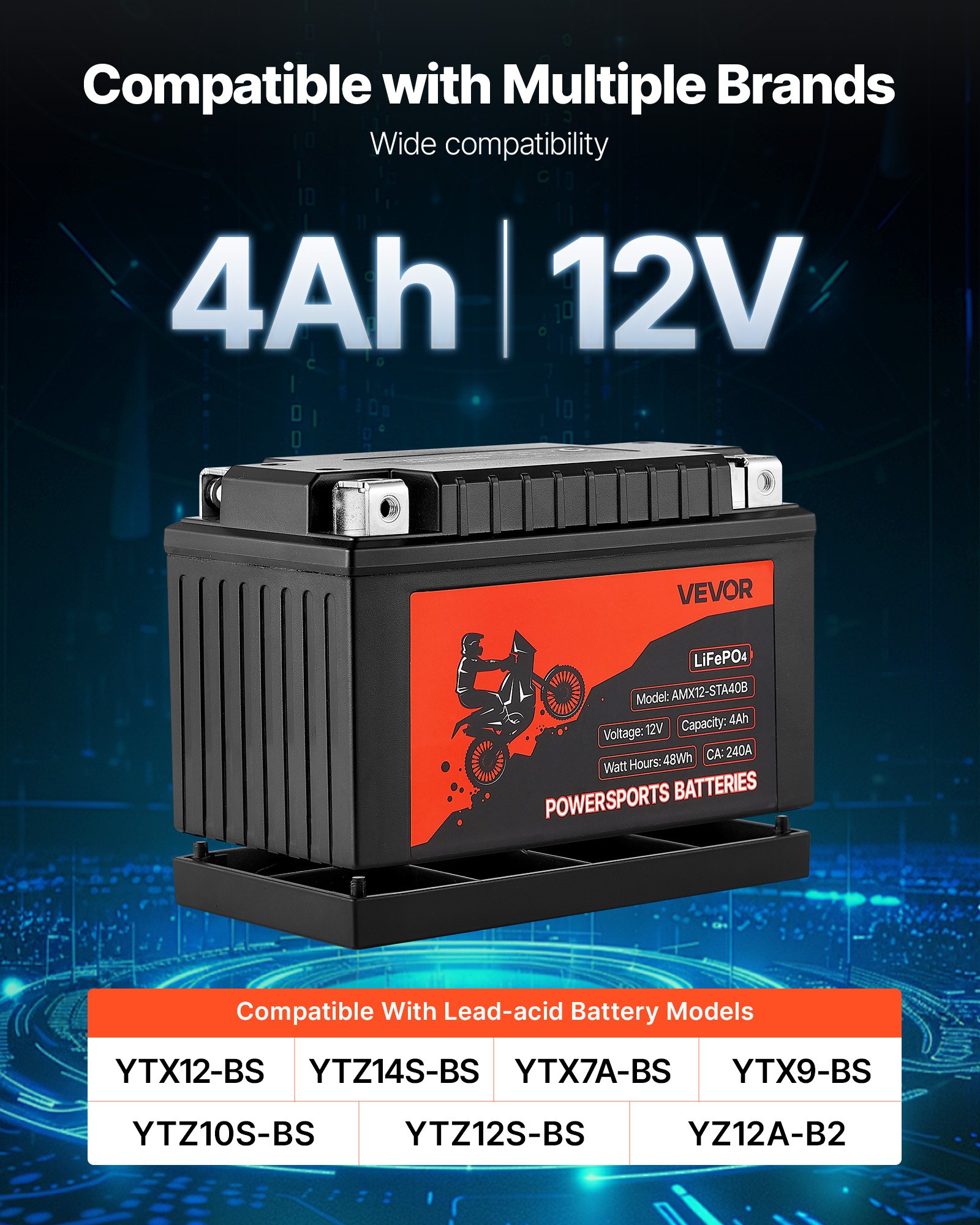 Motorcycle Battery 12V 4Ah YTX12-BS High Performance Powersports Battery