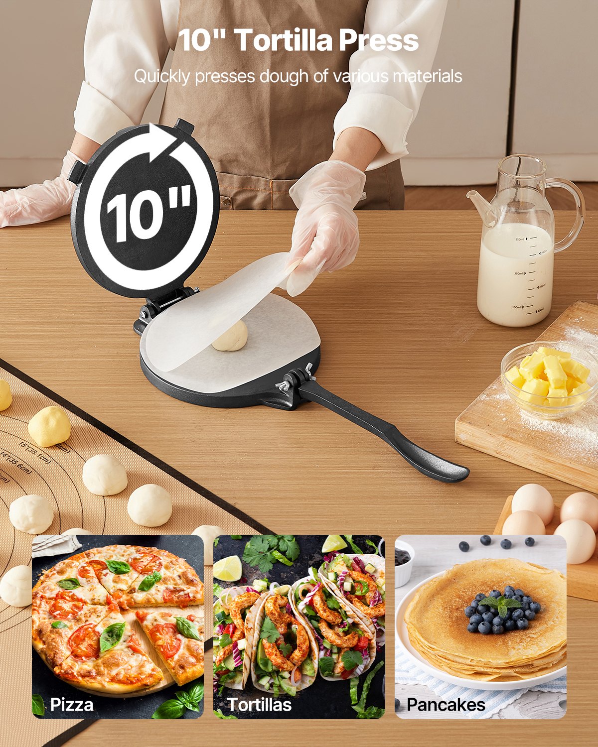 10 Inch Tortilla Press Chapati Maker Roti Dough Maker Heavy Duty Cast Iron image 2